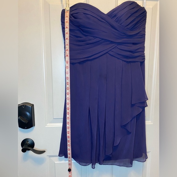David's Bridal Strapless Short Dress Pleated Chiffon in Lapis Purple Sz 12 - Picture 6 of 16